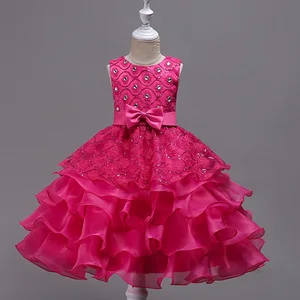 European Style Ball Gown Satin Wedding Dress Clothes for Kids Fluffy Cake Prom Dresses Graduation Girl Dresses 3-14 Years Old