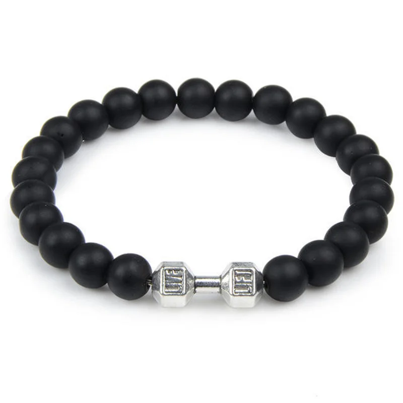 Natural Black Volcanic Lava Stone Dumbbell Bracelet Black Matte Beads Bracelets For Women Men