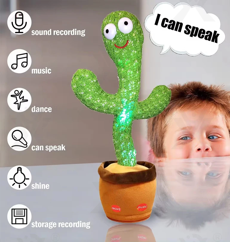 Chengji Dancing Cactus Toys Repeat English Songs Plush Cactus Toys Talking Cactus Plush Toy with LED Light for Kids