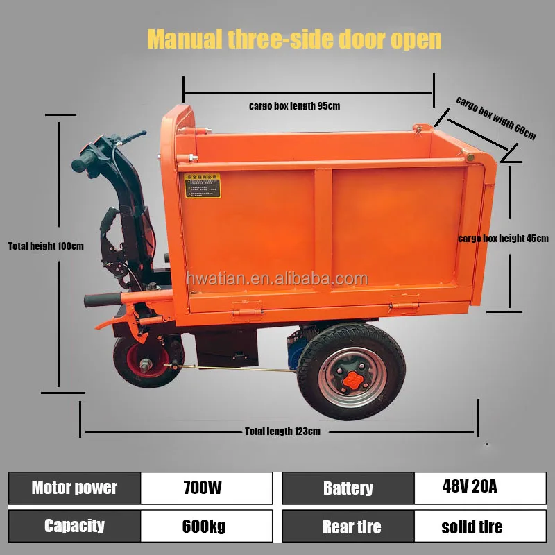 Easy Use Self-unloading Tricycle Cargo Cart Trolley Electric Wheelbarrow Dumper, Electric Mini Dumper