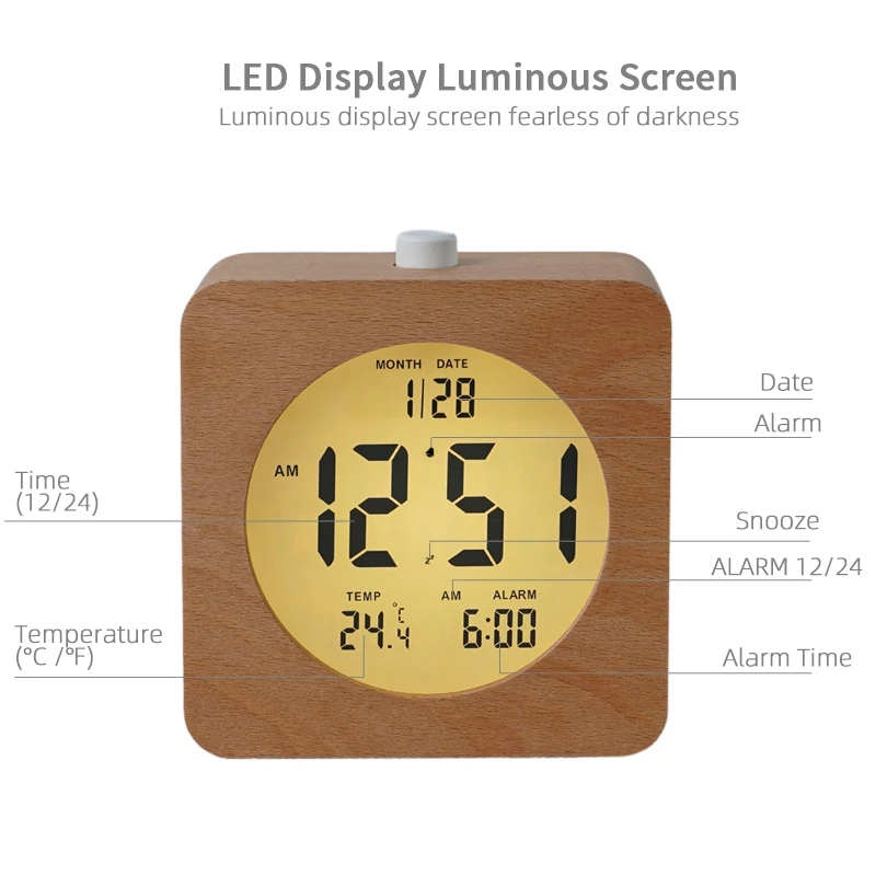 Nordic Style Solid Wood Clocks Minimalist Wooden Design Multifunctional Handmade LCD Electronic Clock