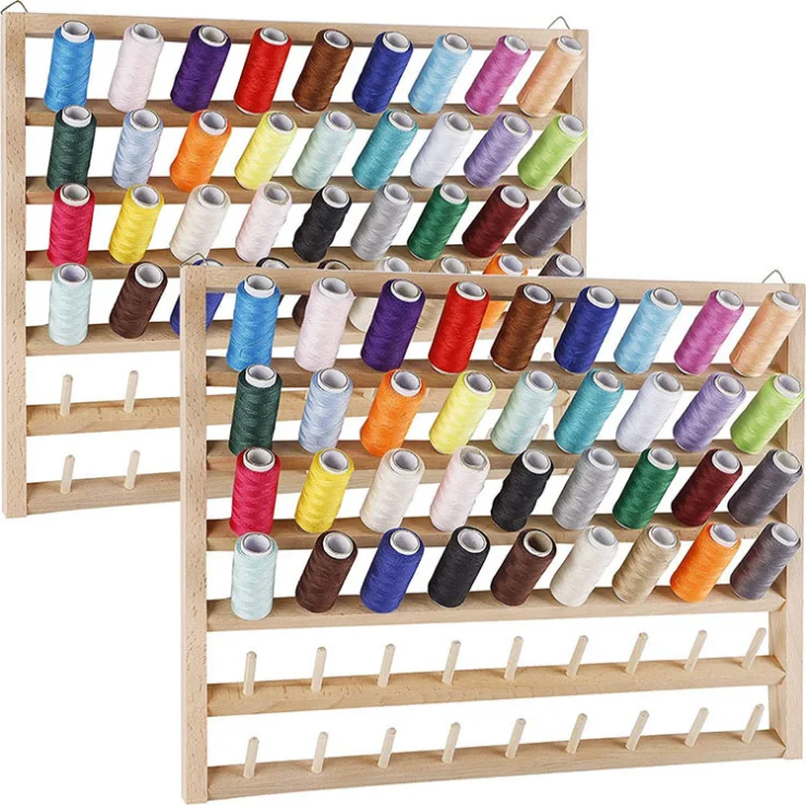 Wall Mounted 54-Spool Sewing Thread Rack Holder Wooden Organizer for  Embroidery