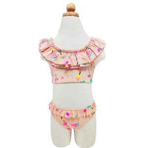 Girls' Frill Bikini Swimsuit - Tropical Fruit Flamingo Print-Two Pieces Beach Bathing Swimwear for Children