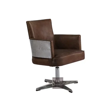 Alternative view of OEM ODM Top Grain Leather Swivel Office Chair Vintage Brown Leather Aluminium with Tufted Buttons Back Loft Industrial Chair