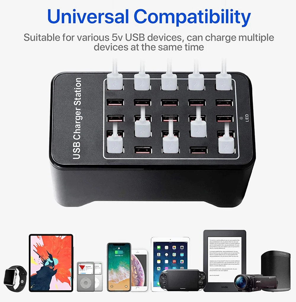 Carregador de alta potência com 30 portas USB 150W, adaptador de carregamento super rápido, multi hub USB, estação de carregamento para smartphone de mesa 150W