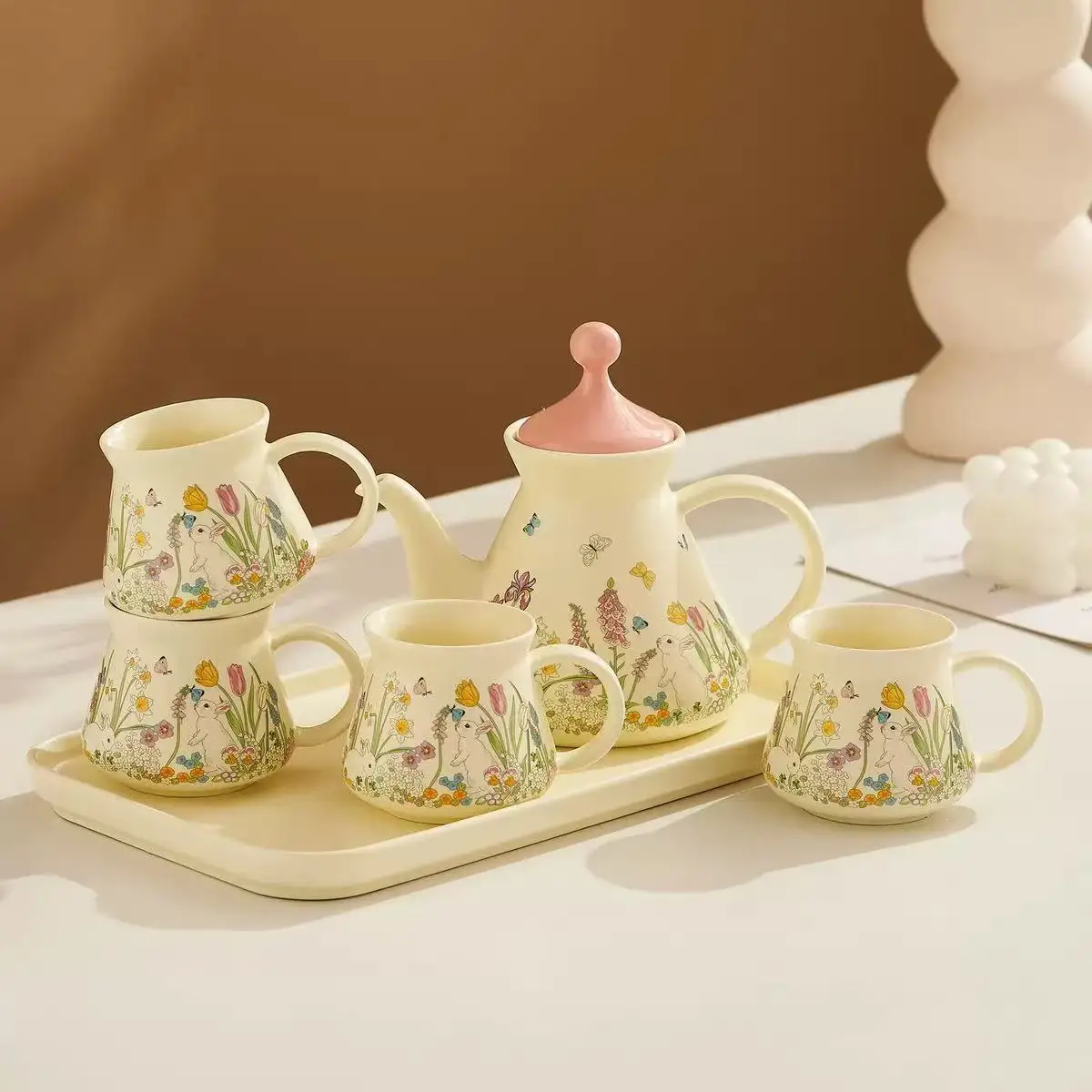 M Ceramic Teapot and Cup Set Perfect Birthday Gift for Tea Lovers Cartoon Princess Heart Alice in Wonderland Teapot Mug Set