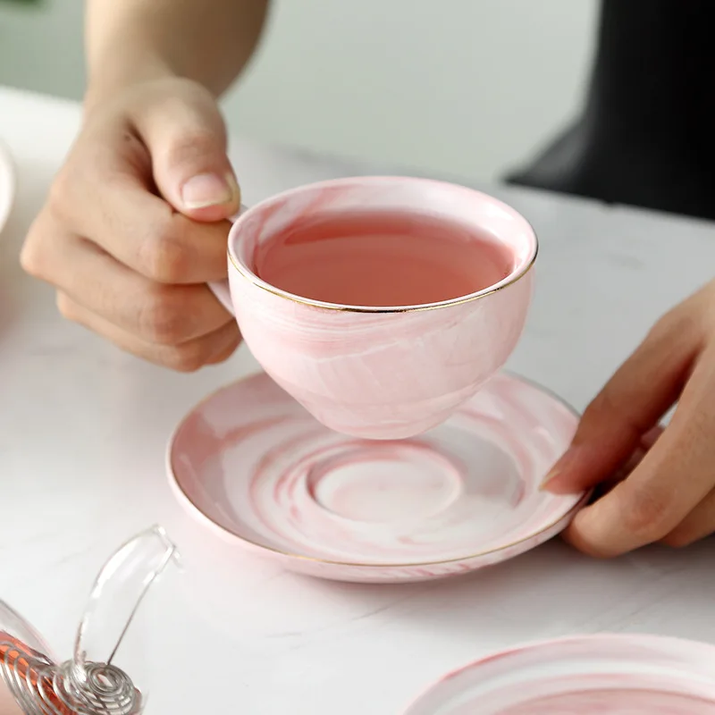 Wholesale Tea Cup Set Of 6 Marble Coffee Cup And Sacuer Pink Tea Set With Gift Box Buy Pink