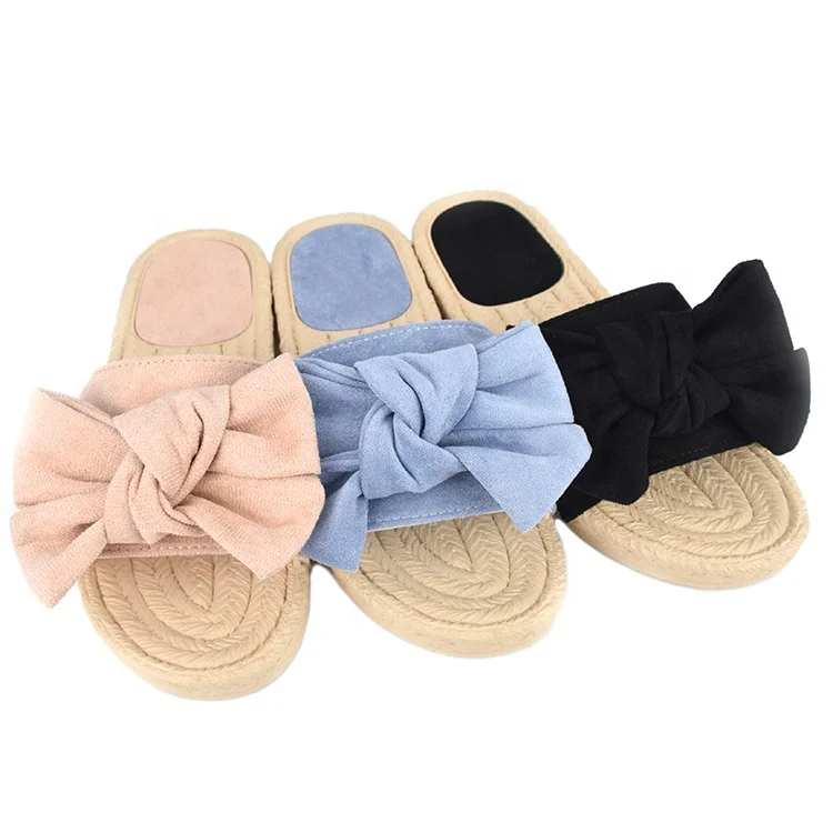 Factory Bow Sandal for Women Slip-on Flat Slipper Ladies Bowknot Summer Sandal Slippers Slide Female Shoes Sandals OEM Wholesale