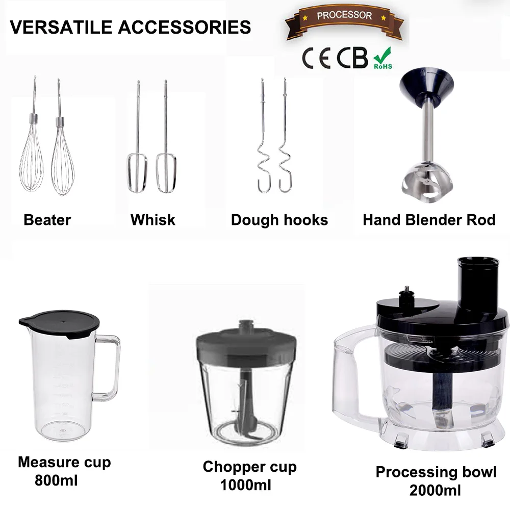 3in1 Mixture Machine Kitchen Immersion Handheld Metal Juicer Blender Machine with Whisk for Making Fruit Juice Commercial 2024