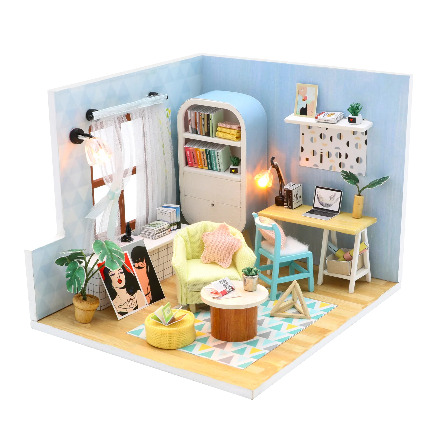 ドールハウス　ハンドメイド☆コーナールーム＆チェア3個☆ ドールハウス ハンドメイド☆コーナールーム＆チェア3個