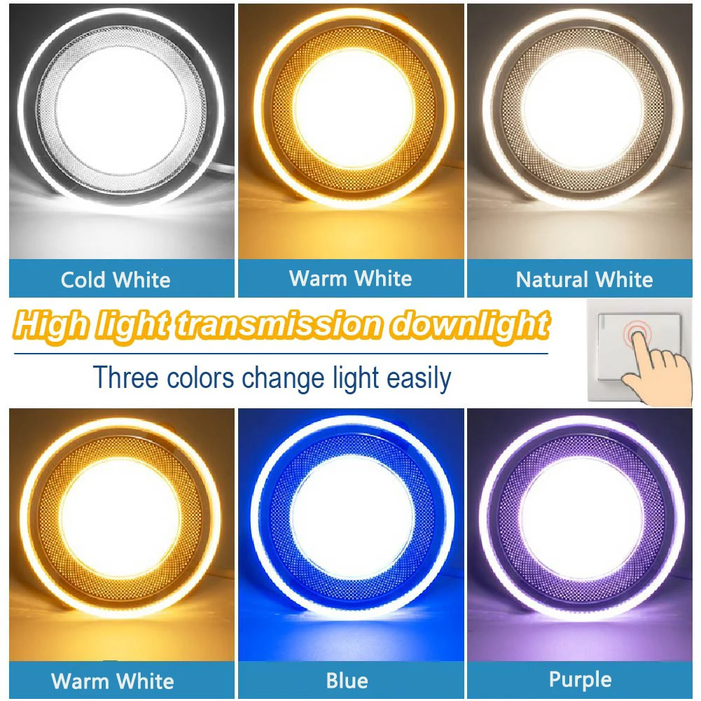 5W Indoor Round Recessed LED Downlight SMD2835 Colorful Dimmable Acrylic LED Panel Spotlight 220V Cutout 70-80mm LED Plafond