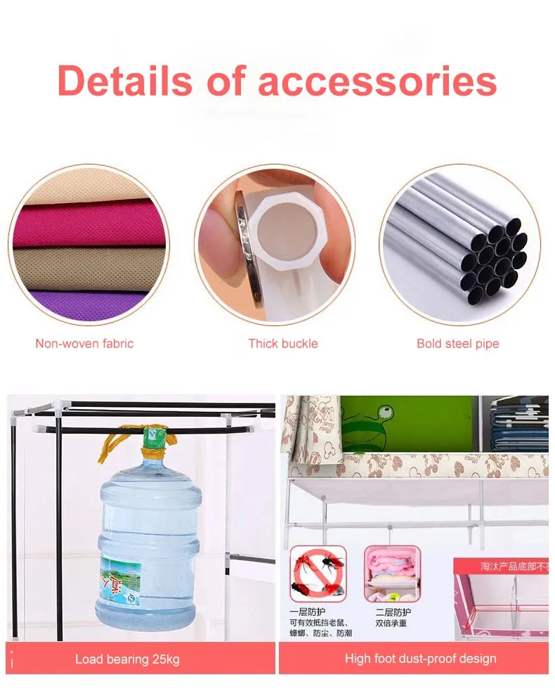 Minimalist Eco-Friendly Chinese Fabric Closet Wardrobe Removable Metal Bedroom Furniture for Living Room or Home Use
