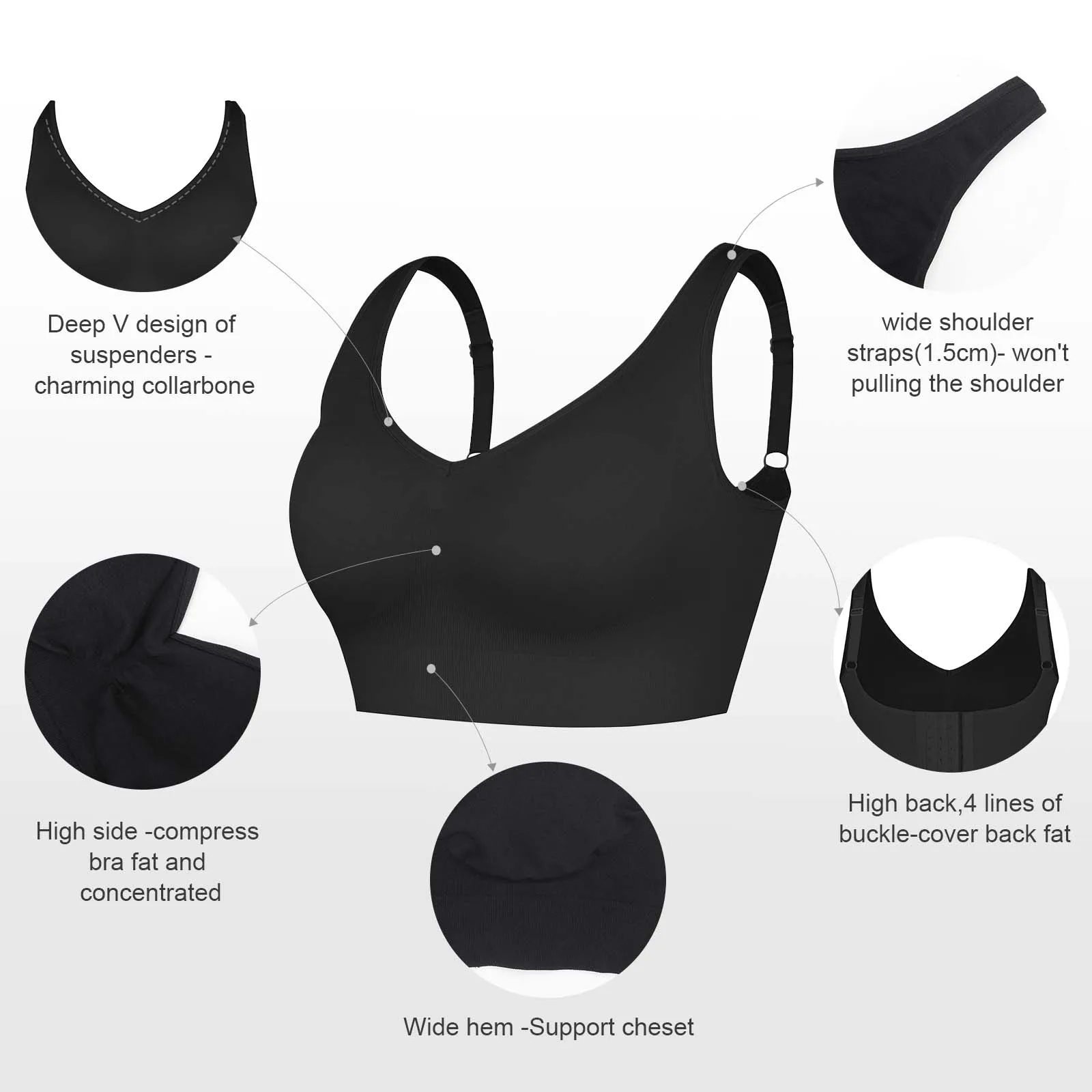 Hexin Plus Size Push up Hide Back Side Fat Sculpting Uplift Bra Seamless Women Body Shaping Bra Body Shapewear With Bra