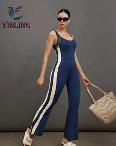 NEW ARRIVAL High Elastic Custom Logo Tight Sexy Jumpsuit Long Flared Pant Sleeveless Workout Yoga Jumpsuit for Women Yoga