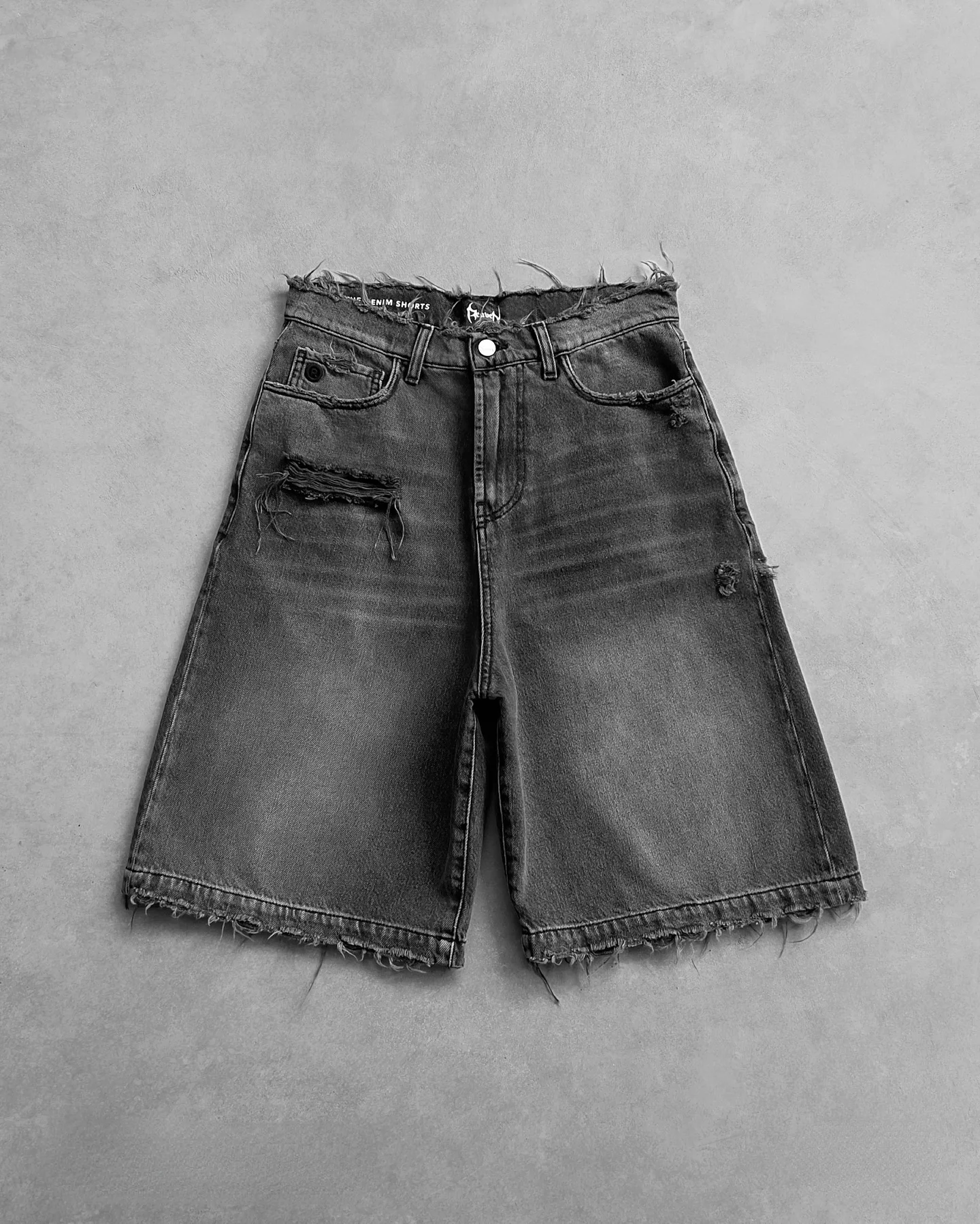 Gothic Style Black Punk Washed Denim Drawstring Shorts Men's Summer Street Hip-hop Ripped Y2K supplier
