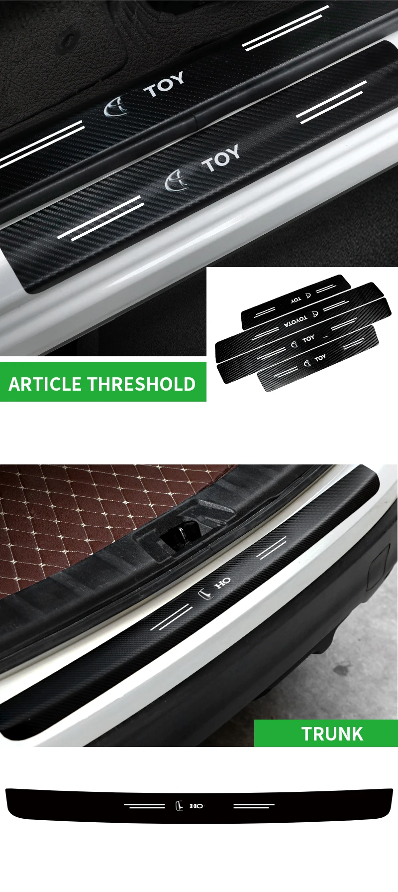 4pcs Car Door Sill Protector Bar Anti Scratch Carbon Fiber Threshold