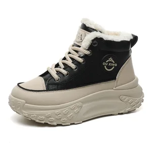Q037 Wholesale Warm Cozy Fur Lining Chunky Sole Outdoor Boots Women Casual Shoes Fashion Sneakers