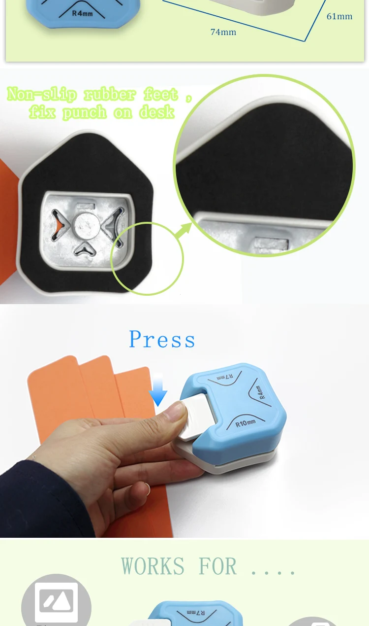 Unique Design 3 In 1 Round Corner Puncher For Cutting Different Three