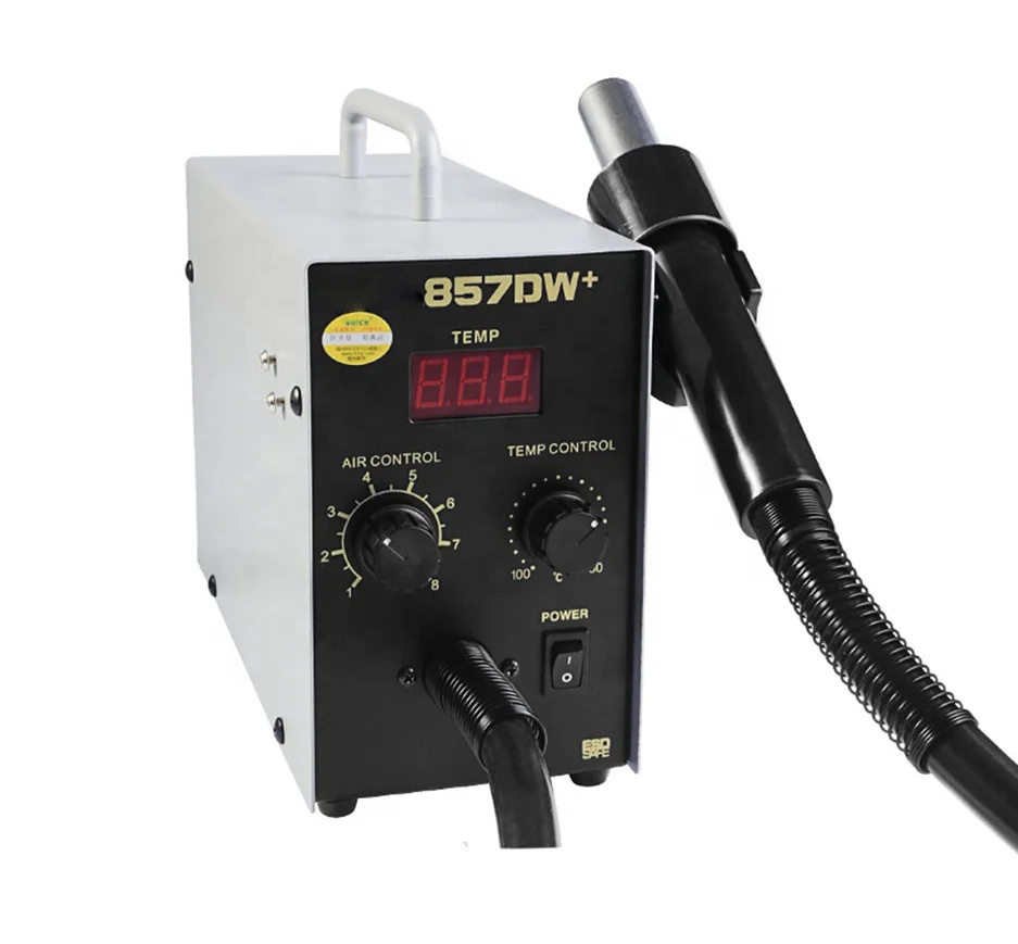 Original Quick 857DW+ Soldering Station Hot Air Gun 580W Heater Helical SMD Desoldering Hot Rework Station