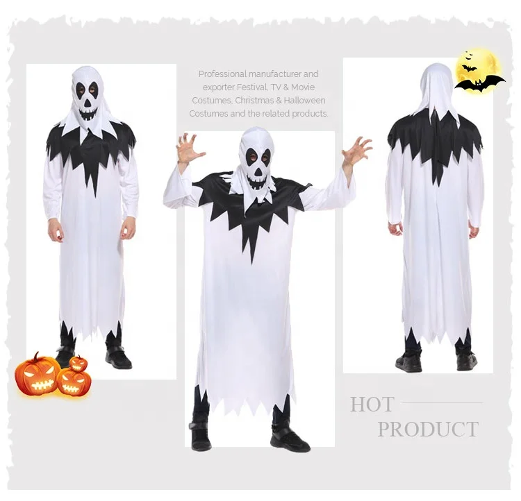 Mantello Halloween Bianco Unisex - Costume Spaventoso Con Cappuccio, In Trama Maglia