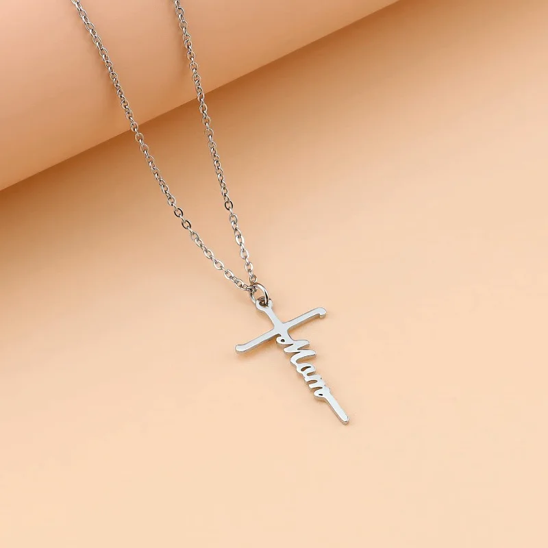 Stainless Steel Cross Necklace for Women Mother's Day Holiday Gift Elegant Jewelry Piece for Local Standard Everyday Wear(mama)