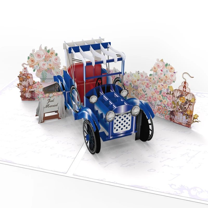 Winpsheng ODM/OEM персонализированный 3d синий автомобиль всплывающий Цветок открытка свадебные пригласительные