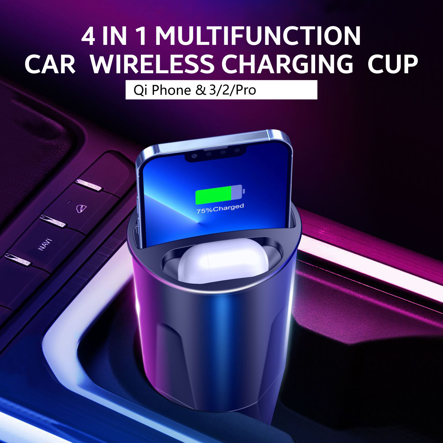 Universal 4 In 1 Car Wireless Charger Cup 10w Dock Charging Holder For