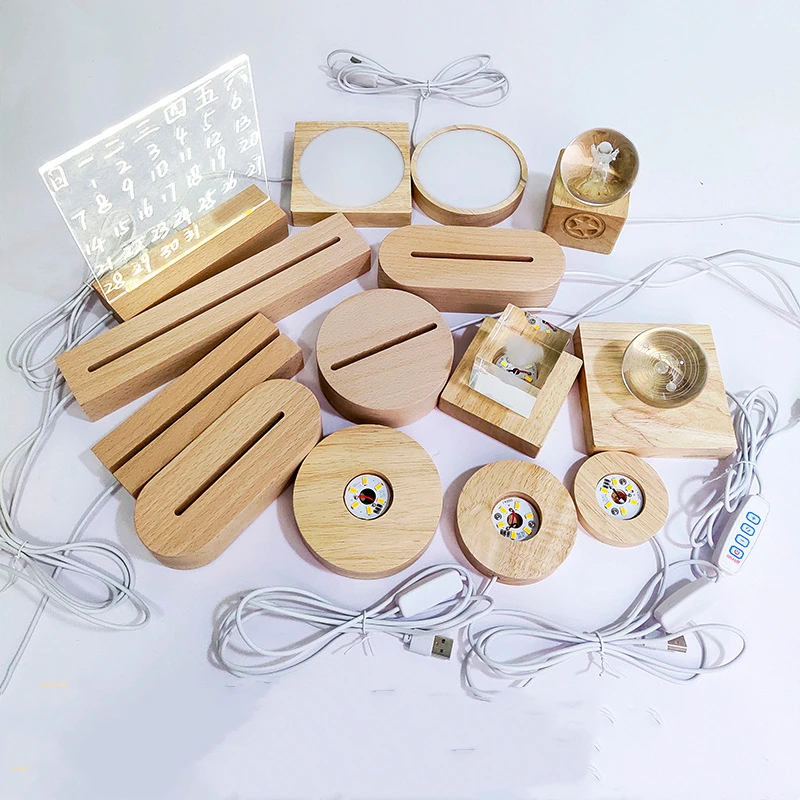 Rectangle Led Light Display Base Wooden Stand Lasers Crystal Glass