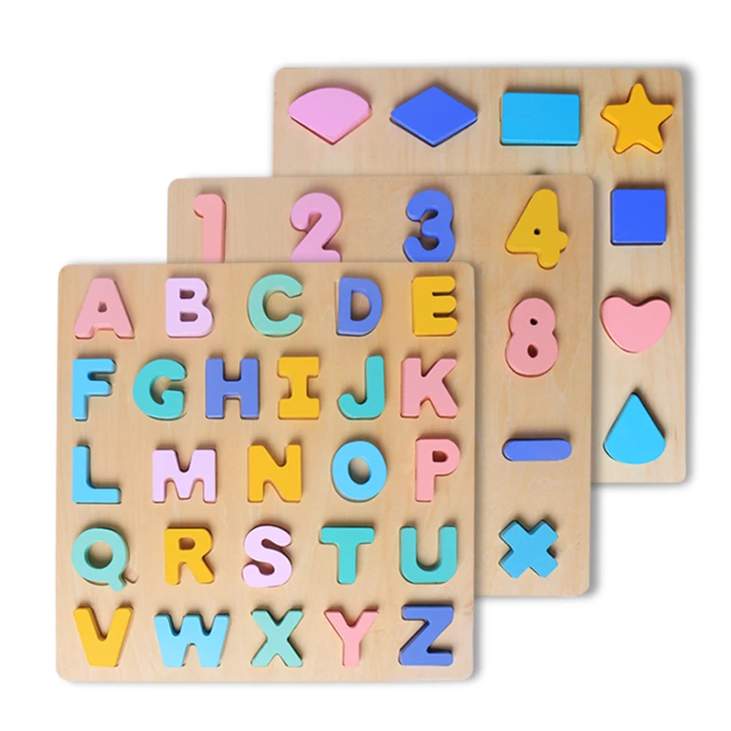 2021 Letter Shape Puzzle Learning Board Montessori 3D Jigsaw Puzzle Wooden Educational Toys