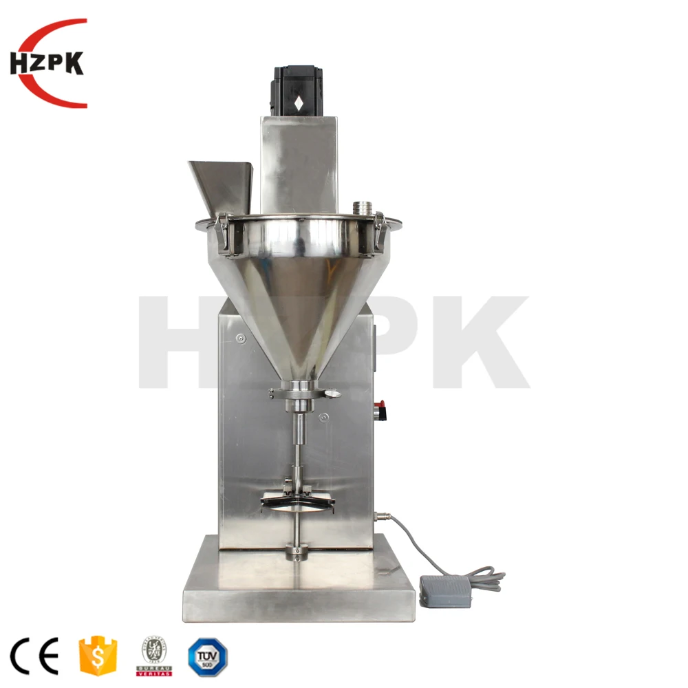 HZPK Small Semi Automatic Table Top Dry Sachet Milk Cosmetic Chemical Powder Weighing Dosing Filling and Bottle Packing Machine