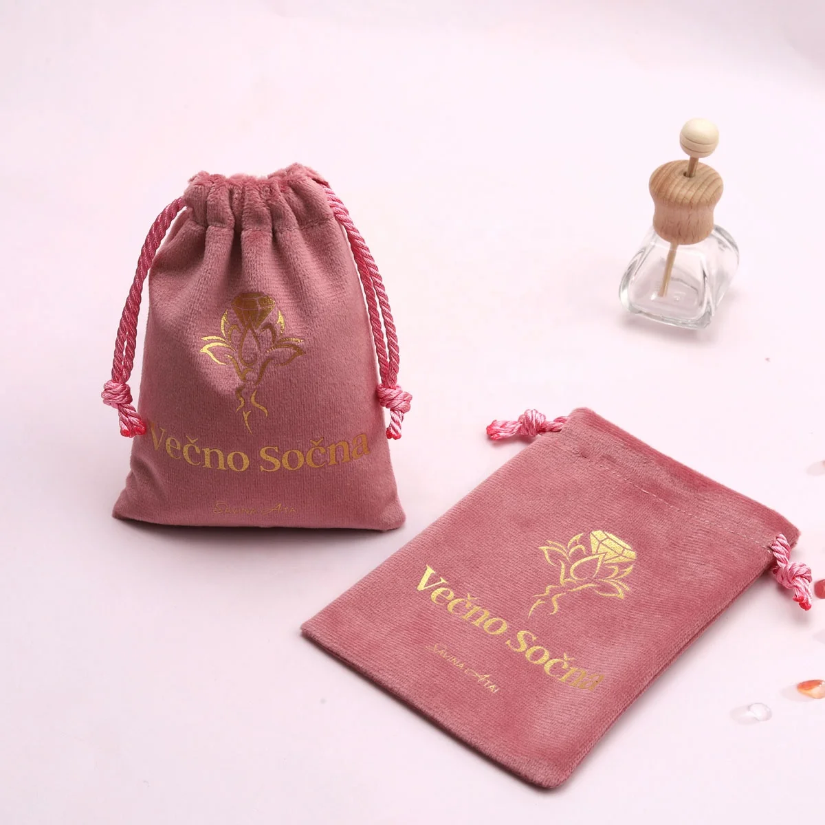 Custom Screen Printing Velvet Jewelry Packaging Drawstring Bag Gift ...