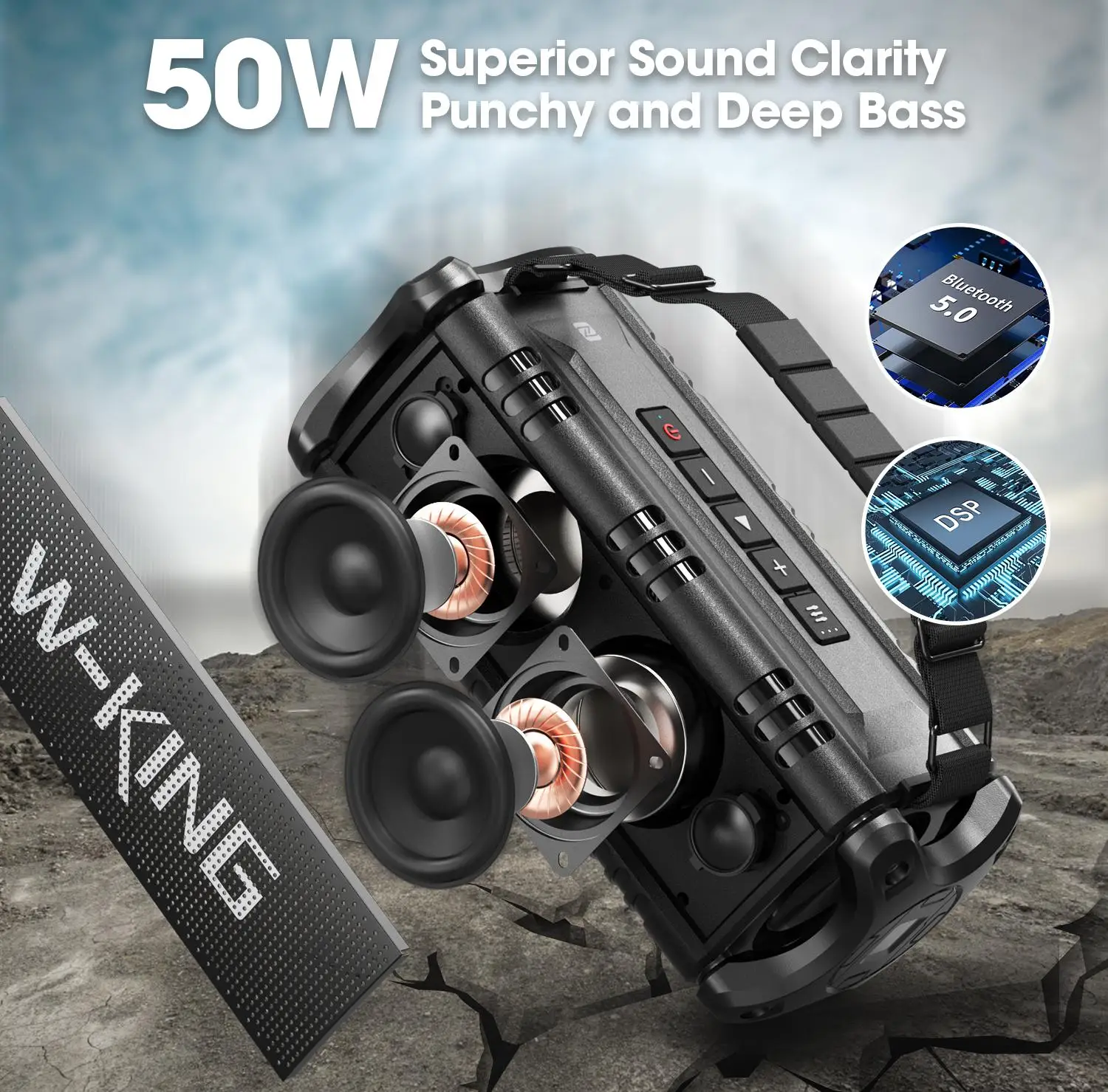 W-King D8 Bluetoothスピーカーポータブル屋外ワイヤレスIPX6防水音楽