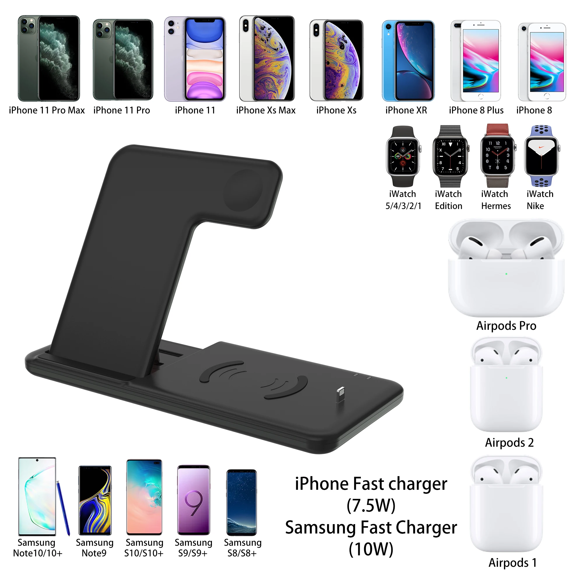 Dual 15W Foldable Fast Wireless Charger Stand 4-in-1 Charging Solution for Iphone 15/16 Earphones Smartwatches 5V/3A 9V/2A