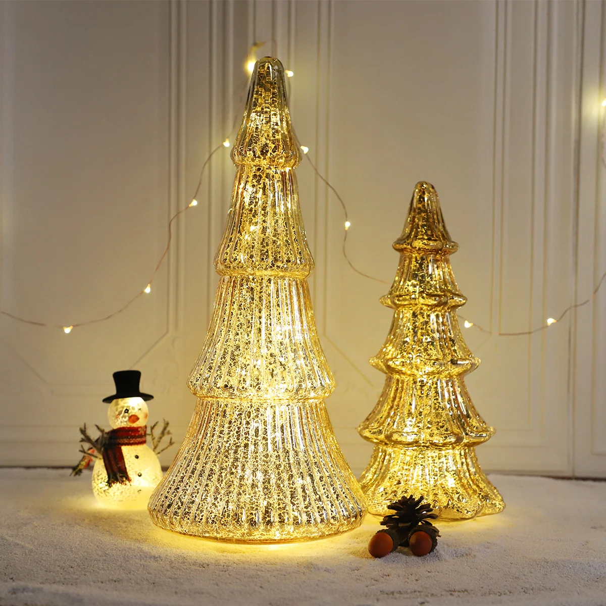 درخت کریسمس LED مینی با شکل مخروطی مصنوعی، تزئینات طبیعی کریسمس، درخت کریسمس LED برای چیدمان روی میز