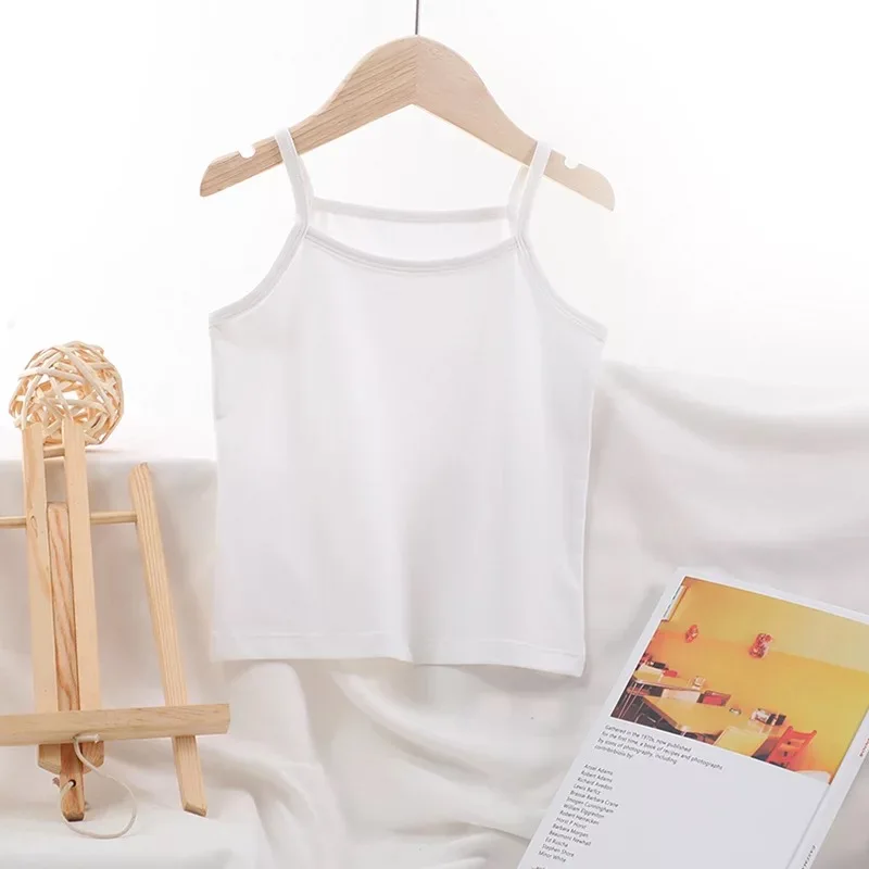 Детский однотонный дышащий жилет на бретелях из чистого хлопка тонкий летний базовый топ для маленьких девочек
