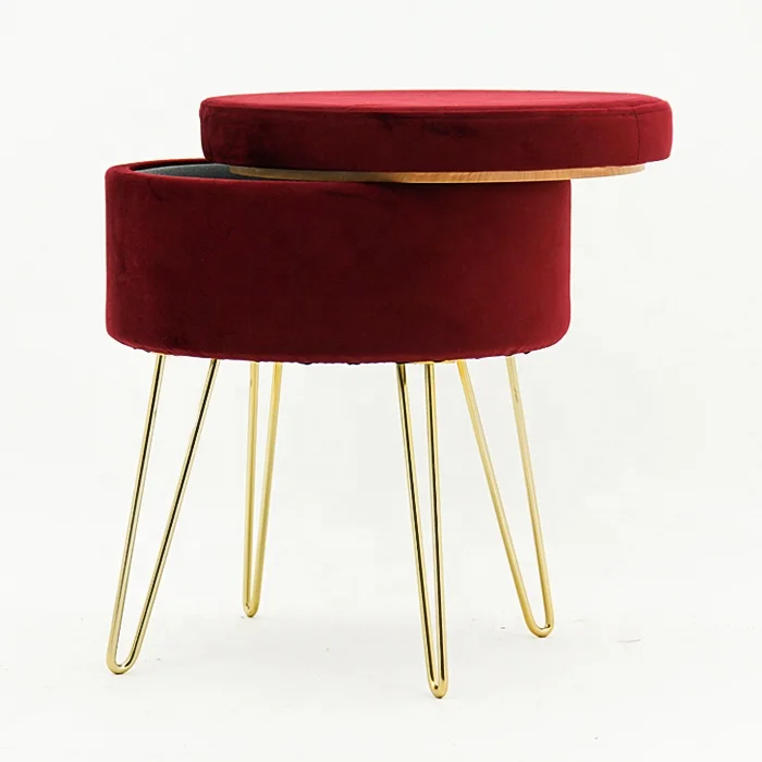 HStex Custom Folding Furniture Wholesale Round Footstool Makeup Stools Velvet pink Sofa Ottoman Modern Pouf Chair