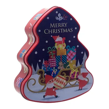 Christmas Tree-Shaped Tin Box Cartoon Decorative Gift Tins Cute Holiday Decoration