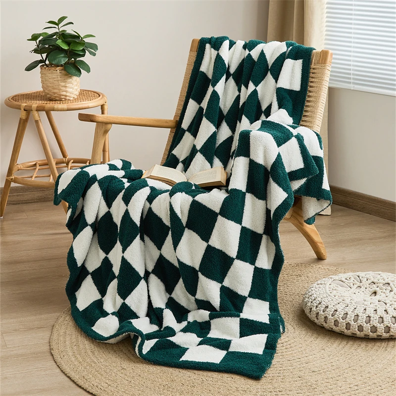 product high quality hot sell  low moq baby bedding checkerboard knitted blanket 2840 for chidren qpg-68