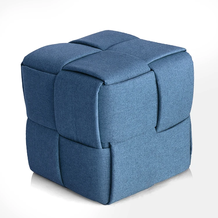 New Product Woven Fabric Blue Ottoman Cube Seating Pouf Ottoman Stool Footstool