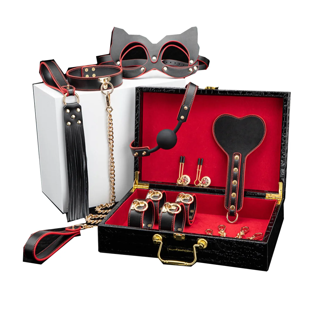 Hot Selling Self Bondage Kit Leather Bed Bite Sex Toy for Men Includes SM  Mask and Whip Adult Sex Gear