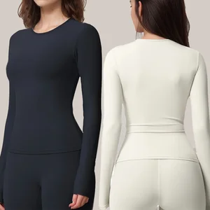 Yoga Round Neck Pullover Slim Fit Light Weight Nylon Moisture Wicking Long Sleeves Training Athletic Women Sports Shirts Wear