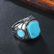 Wholesale Price Stainless Steel Jewelry Stylish Retro Turquoise Men's Stainless Steel Ring Turquoise Silver Ring Fashion Rings