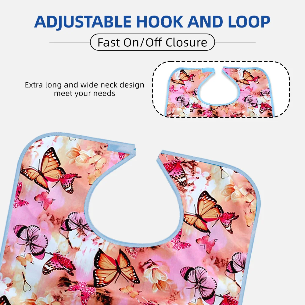 Wholesale Washable Prints Butterflies Adult Bib Reusable Waterproof Ad - product detail 3