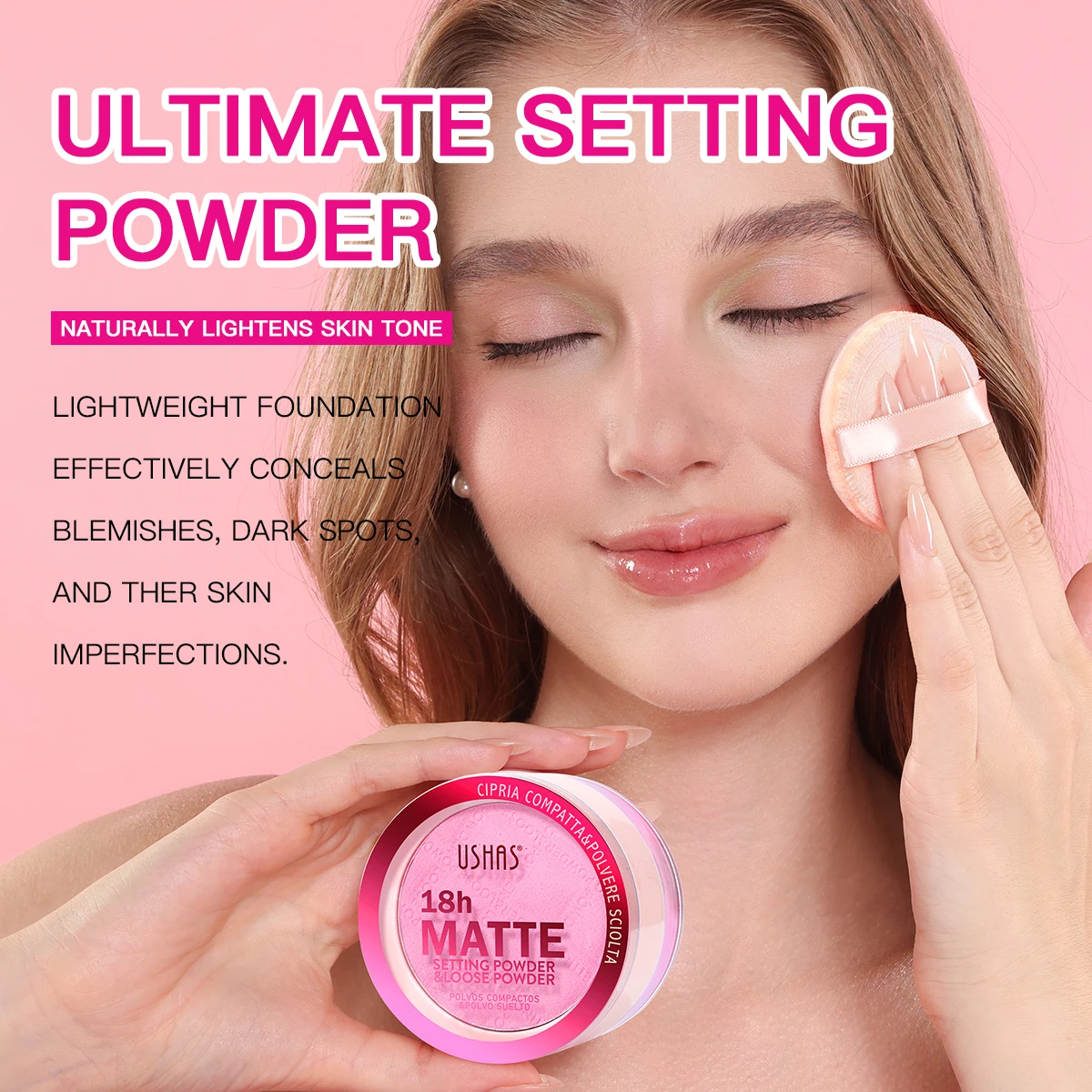 USHAS Lightweight Foundation Waterproof 18 Hours Matte Long Lasting No Makeup Removal Dark Spots Loose Powder &setting Powder