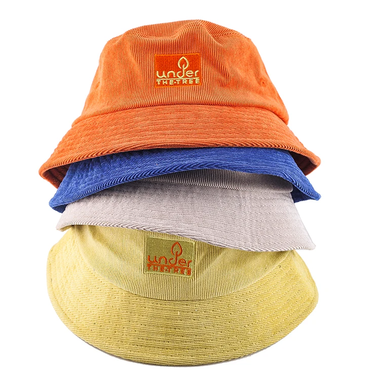 High Quality Fashion Custom Embroidery logo Orange Corduroy Bucket