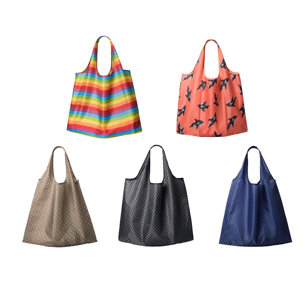 Custom Design Grocery Eco Friendly Folding Polyester Foldable Reusable Tote Shopping Bag With Logo