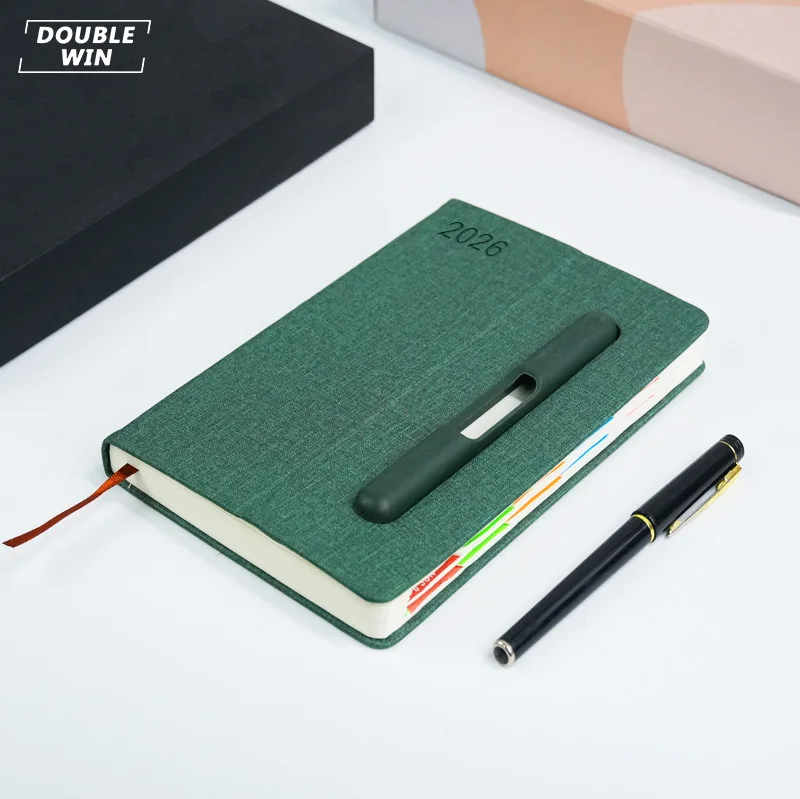 2026 2027 Custom Logo Printing Pu Leather Cover A5 Spanish Diary Journal Agendas Notebook With Pen Holder