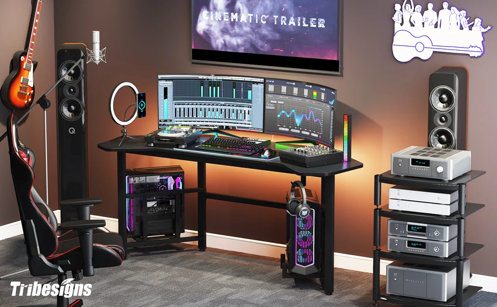 Tribesigns 66.5" Ergonomic Wingshaped Large Desk Top Studio Gaming