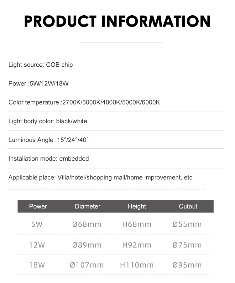 lc1042 high performance aluminum 5w 12w 18w ceiling recessed mounted cob led spotlight-3
