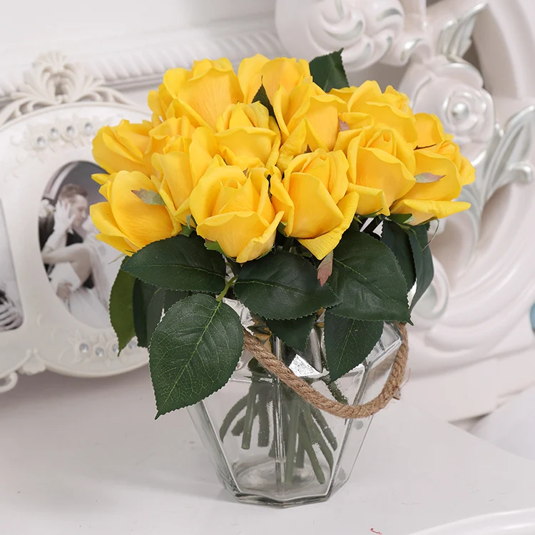 Qihao-ramo De Novia De Flores Amarillas Artificiales,6 Cabezales,Rosas  Táctiles Para Boda - Buy Ramo De Novia,Rosa Ramo,Ramo De La Boda Product on  
